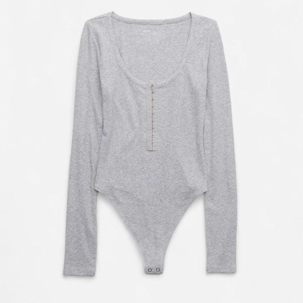 Aerie size XS heather gray long sleeve bodysuit ribbed Henley top loungewear